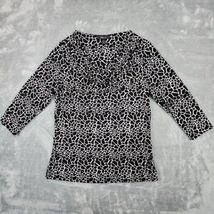 Style Co Liquid Knit Top XL Black White Animal Print Gem Embellished Slinky Cowl